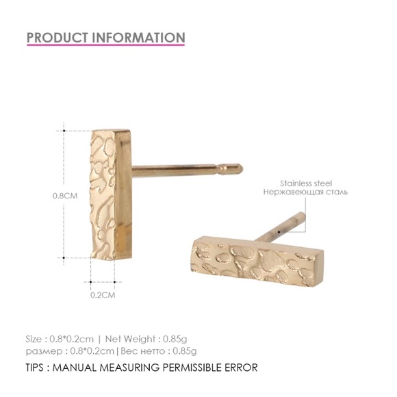 Stainless Steel Bar Stud Earrings - Picture 4 of 4